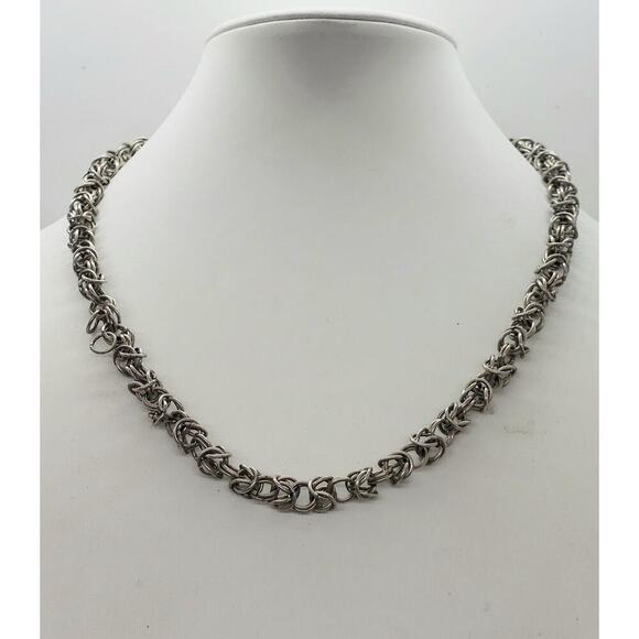 Sterling Silver Byzantine Chain Necklace 18 Inch 26.8g Vintage Chunky Fancy - Picture 1 of 8